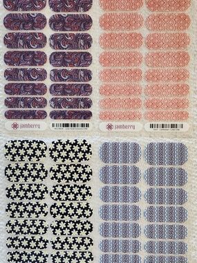 Jamberry Nail Wraps - 4 Full Sheets - Paisley, Daisy, Coral Lace, Greek Key